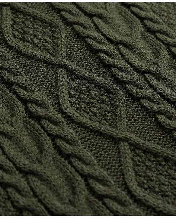 Pine Kids Full Sleeves Cable Knit Pullover - Olive Green