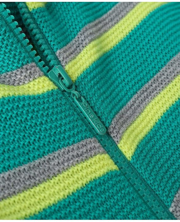 Pine Kids Full Sleeves Front Open  Hood Sweater With Stripes - Mint Green