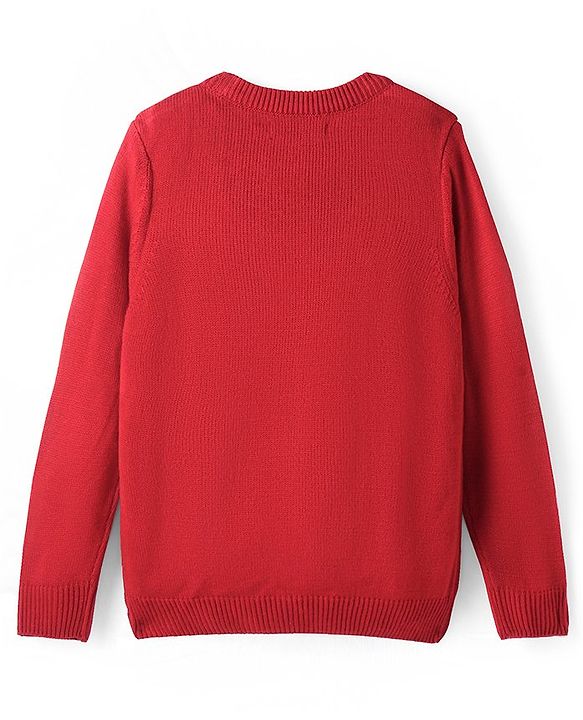 Pine Kids Knitted Full Sleeves Pullover Sweater with Reversible Heart Sequin Design - Red