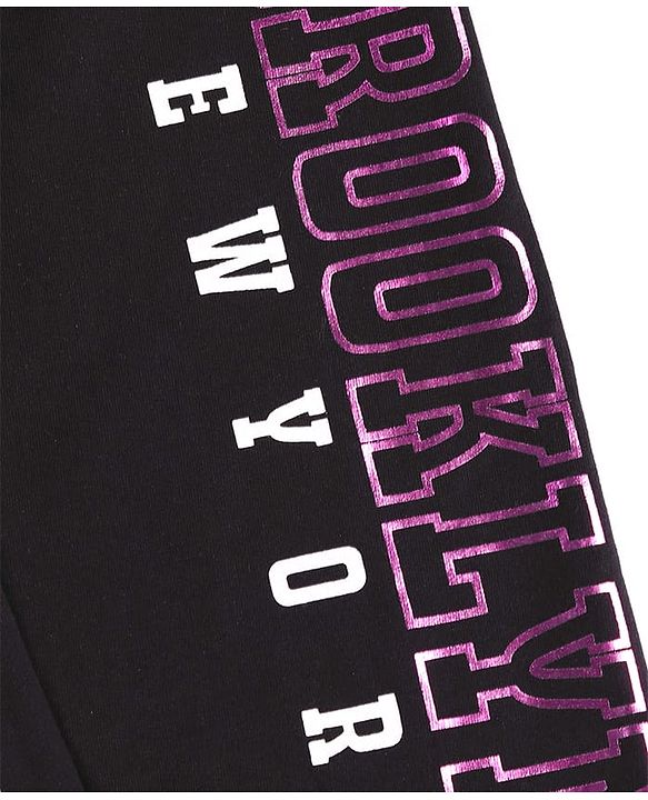 Pine Kids Cotton Knit Full Length Lounge Pant With Text Print - Black