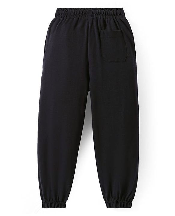 Pine Kids Cotton Knit Full Length Lounge Pant With Text Print - Black