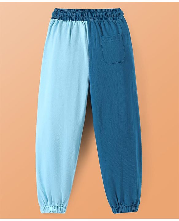 Pine Kids Cotton Knit Full Length Lounge Pant With Text Print - Blue & White