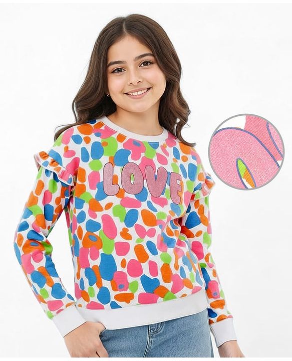 Pine Kids Cotton Knit Full Sleeves Sweatshirt with Glitter Text Print - White