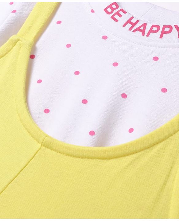 Pine Kids Cotton Knit Solid Frock With Polka Dot Printed Inner Tee - Yellow