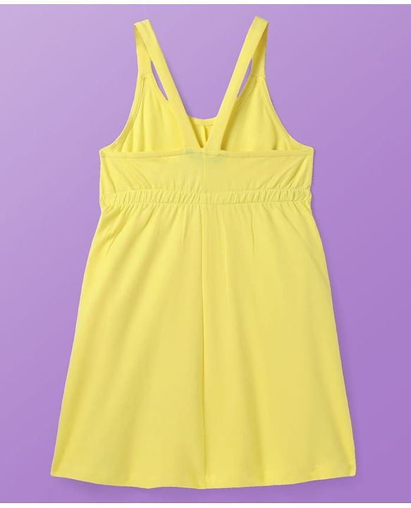 Pine Kids Cotton Knit Solid Frock With Polka Dot Printed Inner Tee - Yellow