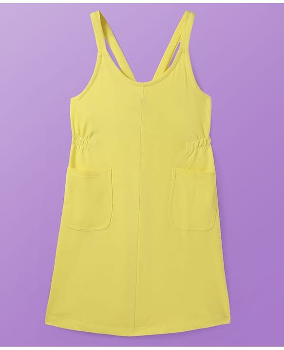 Pine Kids Cotton Knit Solid Frock With Polka Dot Printed Inner Tee - Yellow