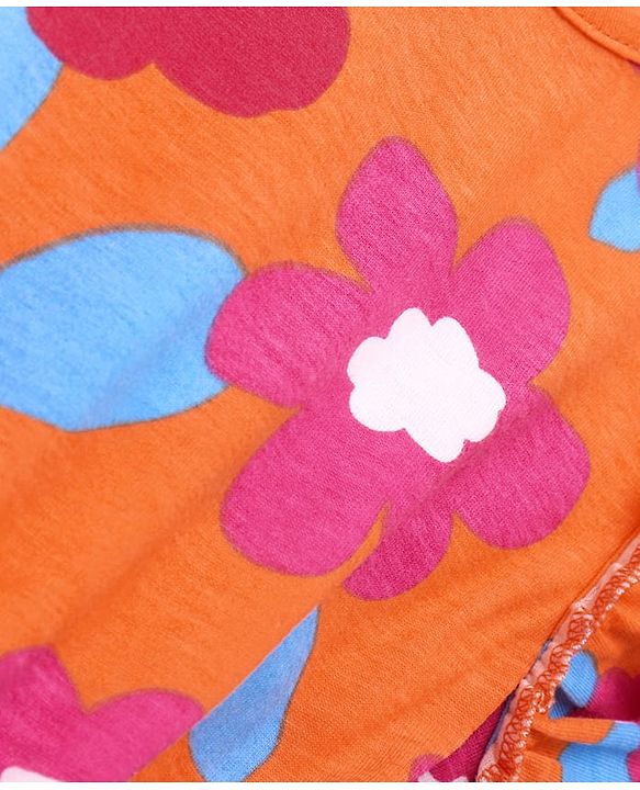 Pine Kids Cotton Knit Frill Sleeves Full Length Jumpsuit Floral Print - Orange