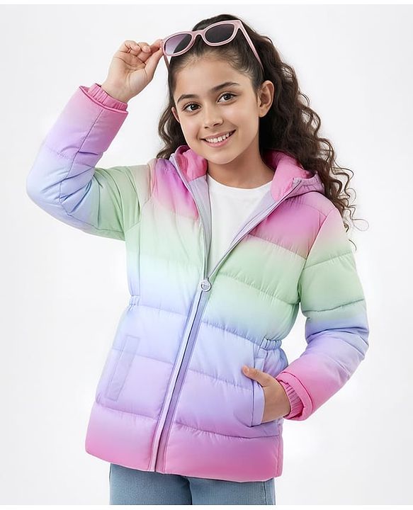 Pine Kids Full Sleeves Padded Jacket with Hood Colour Ombre Print - Multicolour