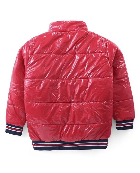 Pine Kids Full Sleeves Padded Bomber Jacket with Badge Applique - Red