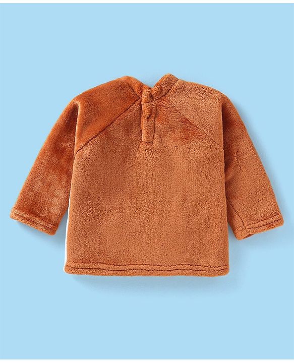 Babyhug Velour Knit Full Raglan Sleeves Winter Wear Night Suit with Teddy Embroidery -  Light Brown & Off White
