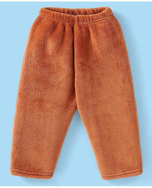 Babyhug Velour Knit Full Raglan Sleeves Winter Wear Night Suit with Teddy Embroidery -  Light Brown & Off White
