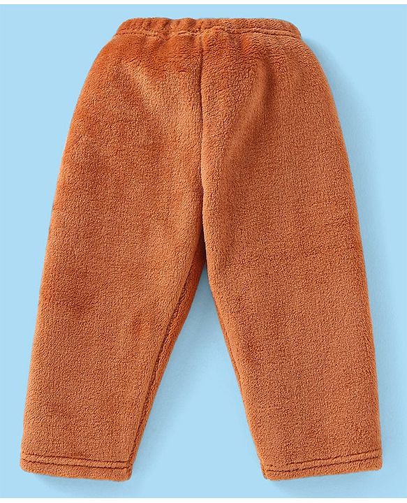 Babyhug Velour Knit Full Raglan Sleeves Winter Wear Night Suit with Teddy Embroidery -  Light Brown & Off White