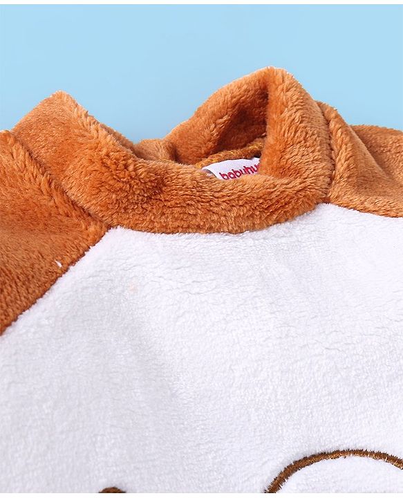 Babyhug Velour Knit Full Raglan Sleeves Winter Wear Night Suit with Teddy Embroidery -  Light Brown & Off White