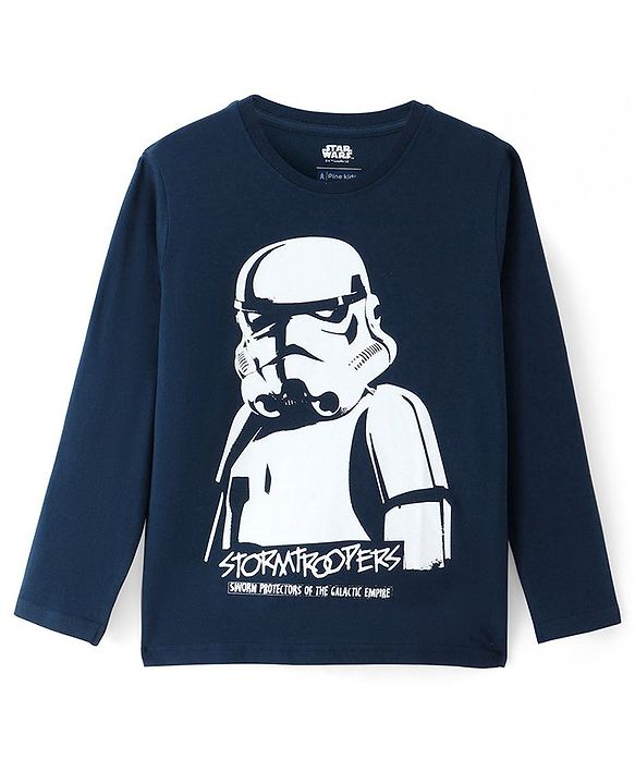 Pine Kids Lucas Single Jersey Full Sleeves Night Suit with Star War Print - Navy Blue