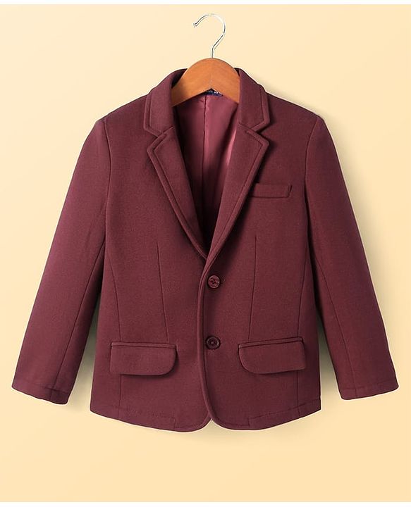 Pine Kids Knit Full Sleeves Solid Color Blazer with Half Sleeves Lion Printed T-Shirt - Maroon