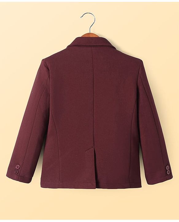 Pine Kids Knit Full Sleeves Solid Color Blazer with Half Sleeves Lion Printed T-Shirt - Maroon