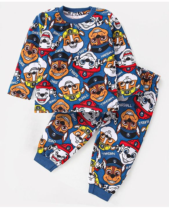Babyhug Cotton Knit Full Sleeves Night Suit With Construction Vehicles Print - White