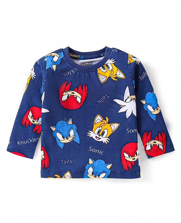 Babyhug Cotton Knit Full Sleeves Night Suit with  Sonic Print - Navy Blue