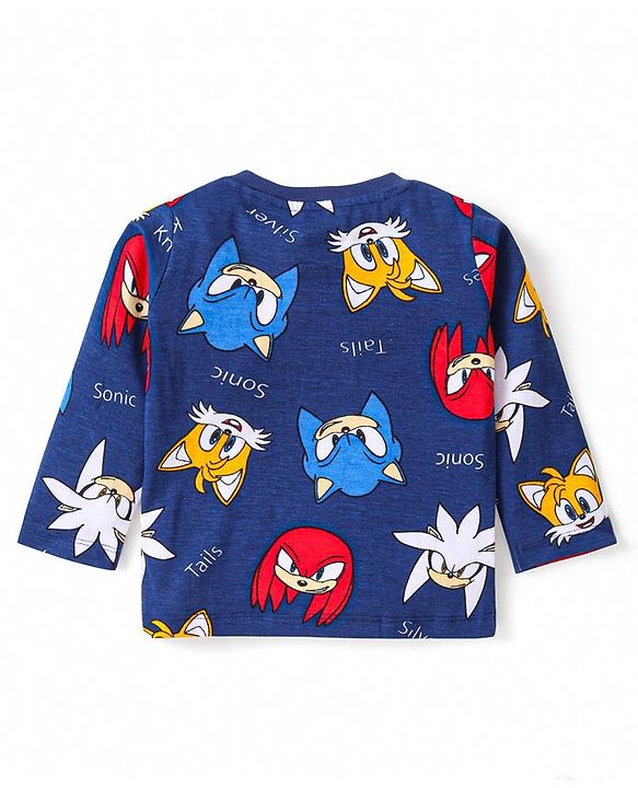 Babyhug Cotton Knit Full Sleeves Night Suit with  Sonic Print - Navy Blue