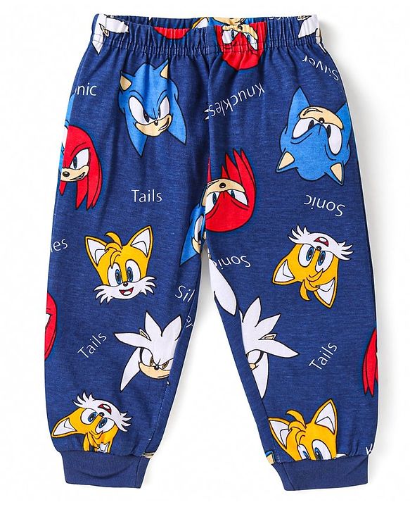 Babyhug Cotton Knit Full Sleeves Night Suit with  Sonic Print - Navy Blue