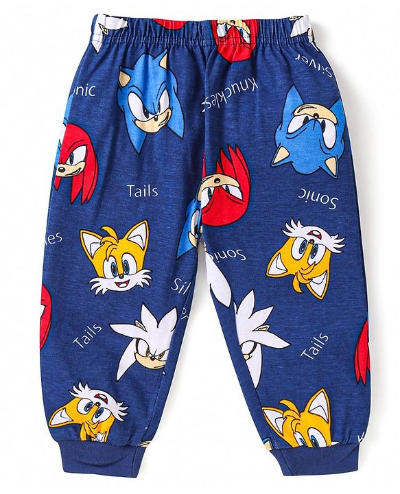 Babyhug Cotton Knit Full Sleeves Night Suit with  Sonic Print - Navy Blue