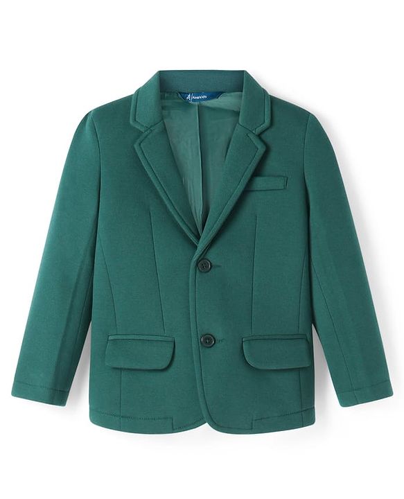 Pine Kids Full Sleeves Knitted Solid Color Blazer - Green
