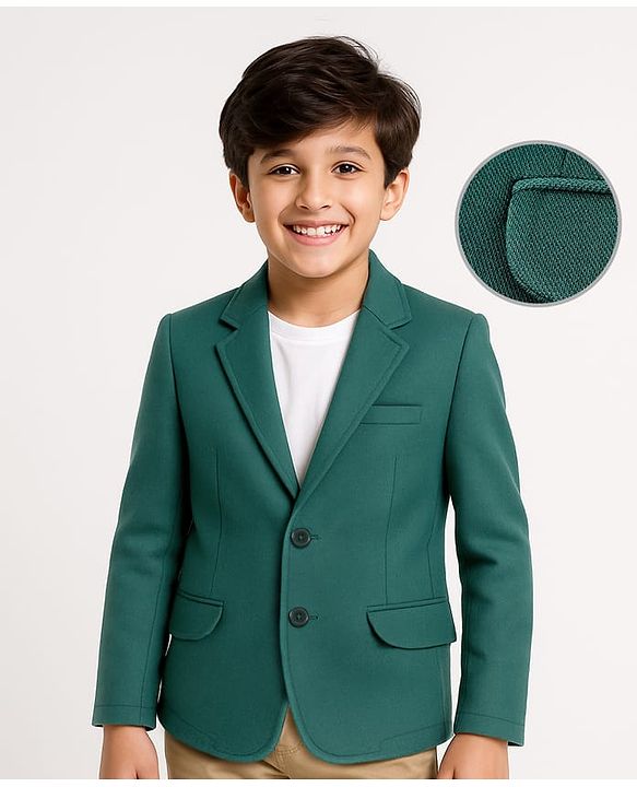 Pine Kids Full Sleeves Knitted Solid Color Blazer - Green