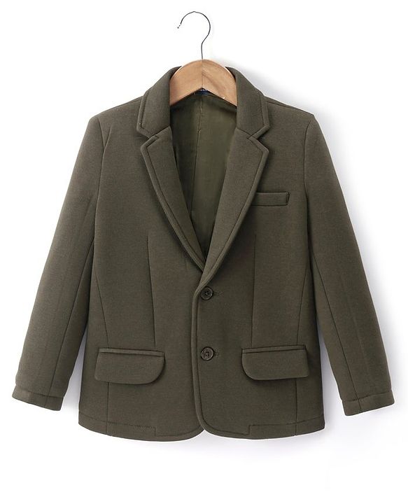 Pine Kids Full Sleeves Solid Colour Blazer - Olive Green