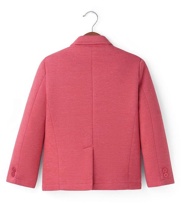 Pine Kids Knit Full Sleeves Solid Colour Blazer & Foil Text Printed T-Shirt- Dark Pink & Black