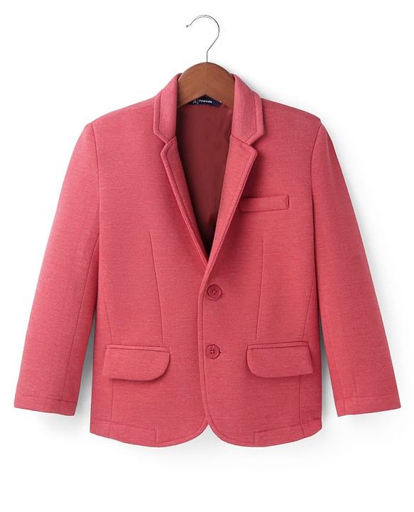 Pine Kids Knit Full Sleeves Solid Colour Blazer & Foil Text Printed T-Shirt- Dark Pink & Black