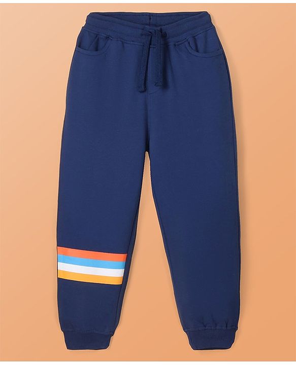 Pine Kids Cotton Knit Full Sleeves Sweatshirt & Joggers Set with Text Print - Navy Blue