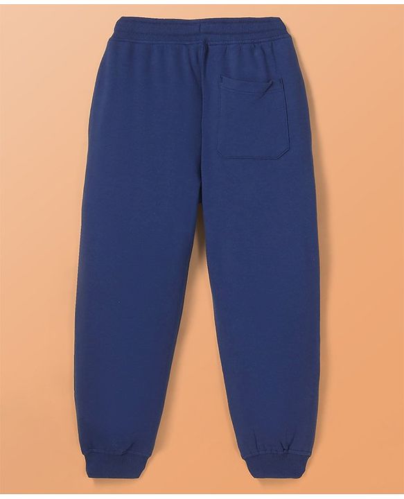 Pine Kids Cotton Knit Full Sleeves Sweatshirt & Joggers Set with Text Print - Navy Blue