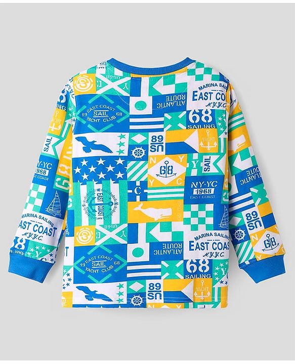 Pine Kids Cotton Knit Full Sleeves Sweatshirt & Joggers Set with Text Print - Blue