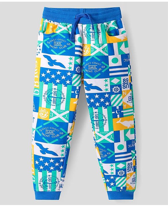 Pine Kids Cotton Knit Full Sleeves Sweatshirt & Joggers Set with Text Print - Blue
