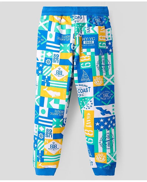 Pine Kids Cotton Knit Full Sleeves Sweatshirt & Joggers Set with Text Print - Blue