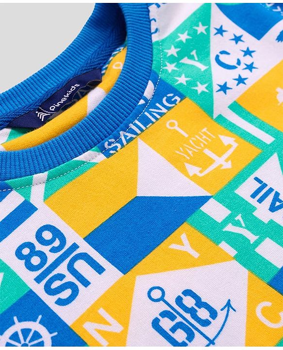 Pine Kids Cotton Knit Full Sleeves Sweatshirt & Joggers Set with Text Print - Blue