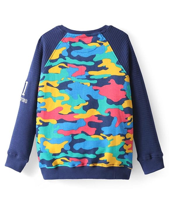 Pine Kids Cotton Knit Full Raglan Sleeves Text Printed T-Shirt & Jogger Set - Navy Blue