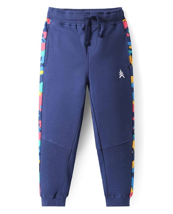 Pine Kids Cotton Knit Full Raglan Sleeves Text Printed T-Shirt & Jogger Set - Navy Blue