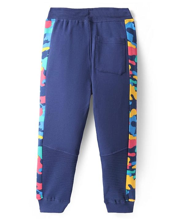 Pine Kids Cotton Knit Full Raglan Sleeves Text Printed T-Shirt & Jogger Set - Navy Blue
