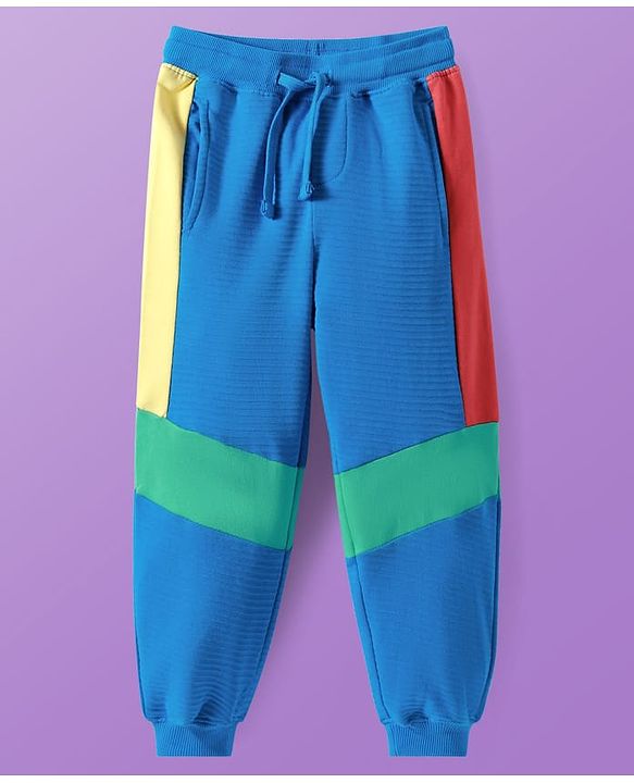 Pine Kids Cotton Knit Full Sleeves Cut & Sew Sweatshirt & Joggers Set with Text Print - Blue & Green