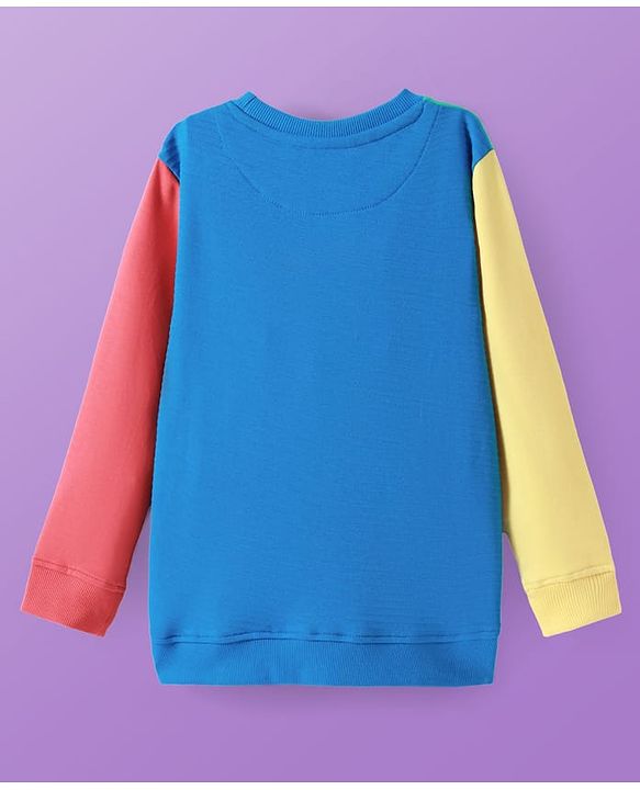 Pine Kids Cotton Knit Full Sleeves Cut & Sew Sweatshirt & Joggers Set with Text Print - Blue & Green