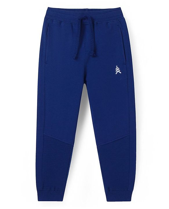 Pine Kids Cotton Knit Full Sleeves Hooded Sweatshirt & Joggers Set with Abstract Print & Kangaroo Pockets -  Navy Blue