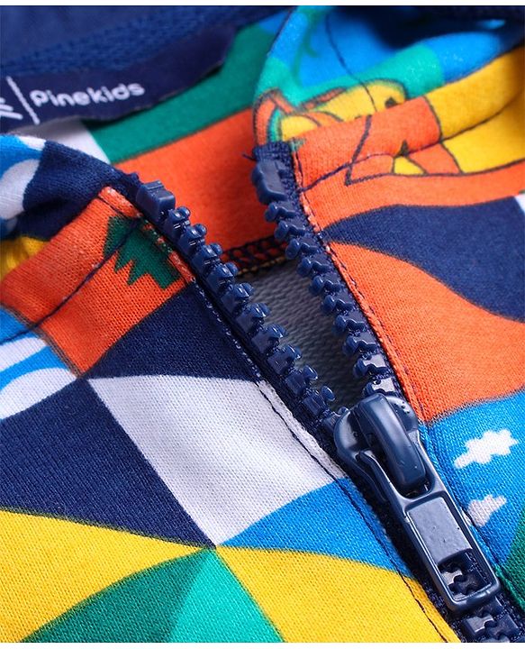Pine Kids Cotton Knit Full Sleeves Hooded Sweatshirt & Joggers Set with Abstract Print & Kangaroo Pockets -  Navy Blue