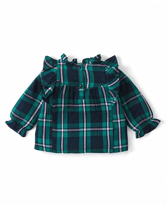 Babyhug Fancy Checks  Full Sleeves  Top with Frill Detailing - Green