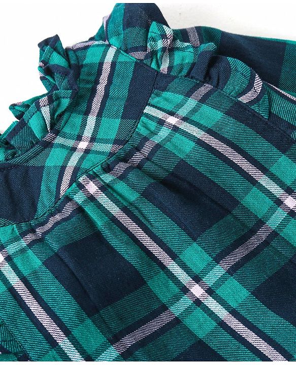 Babyhug Fancy Checks  Full Sleeves  Top with Frill Detailing - Green