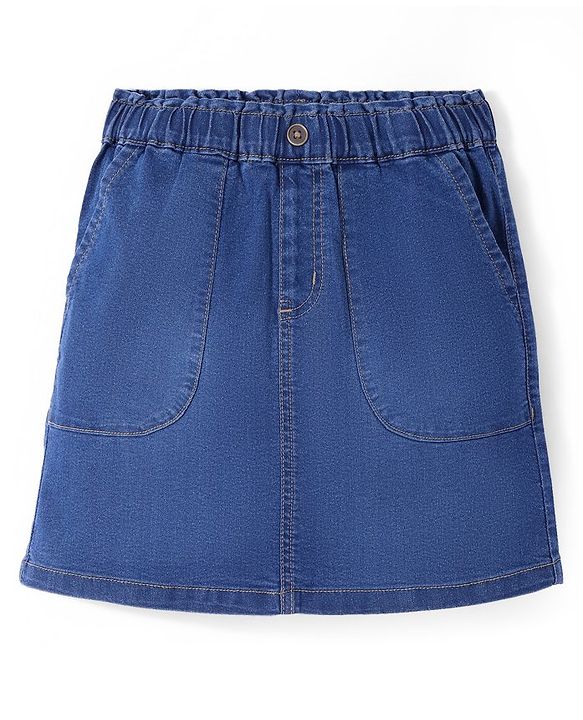Pine Kids Cotton Woven Above Knee Length Denim Washed Skirt Solid Colour - Navy Blue