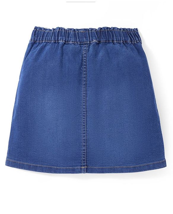 Pine Kids Cotton Woven Above Knee Length Denim Washed Skirt Solid Colour - Navy Blue
