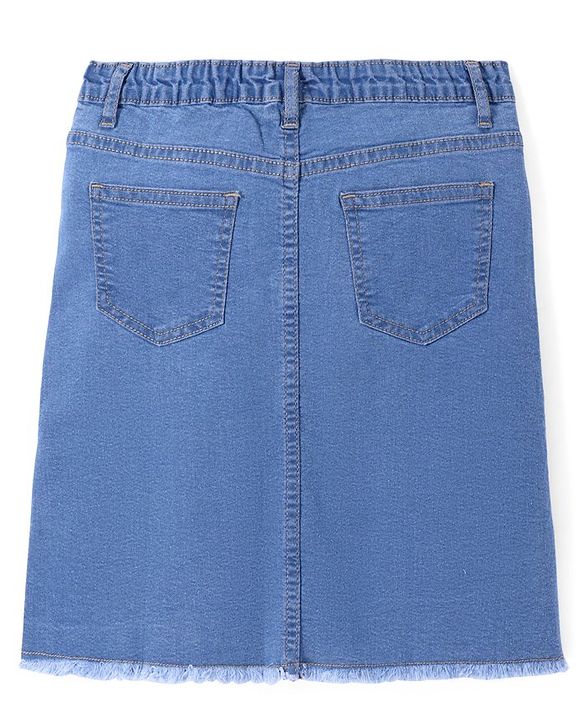 Pine Kids Cotton Woven Knee Length Denim Washed Skirt Solid Colour - Navy Blue