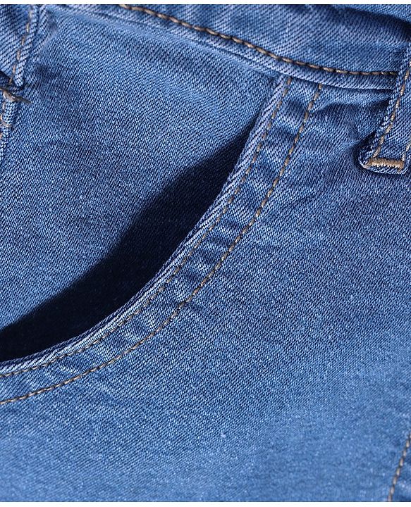 Pine Kids Cotton Woven Knee Length Denim Washed Skirt Solid Colour - Navy Blue