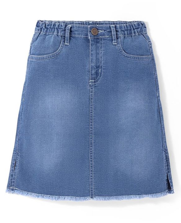 Pine Kids Knee Length Denim Washed Skirt - Navy Blue